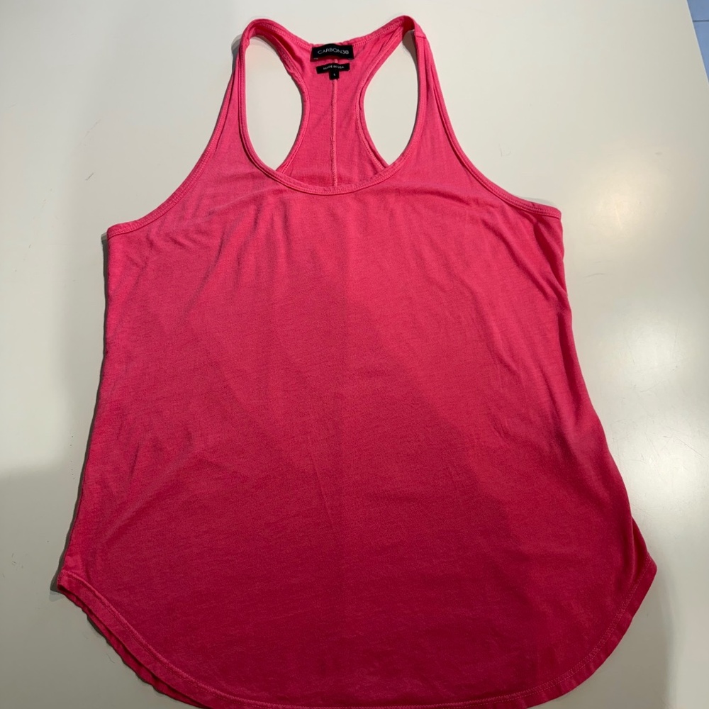 Carbon38 Long RacerBack Pink Tank Large